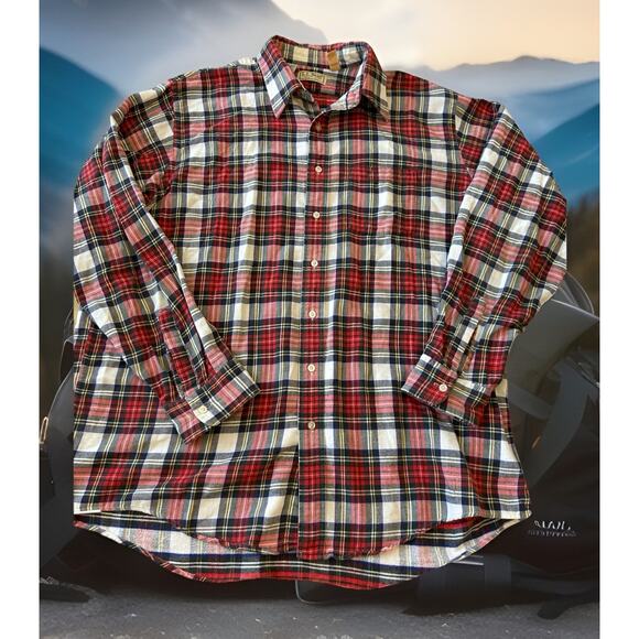 Vintage LL Bean Shirt Mens XL Tall Red Green Plaid Flannel Button Down USA 90s - Picture 1 of 11